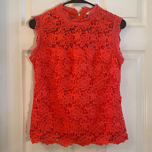 Nanette Lepore Vibrant Red Lace Floral Blouse - Picture 3 of 12